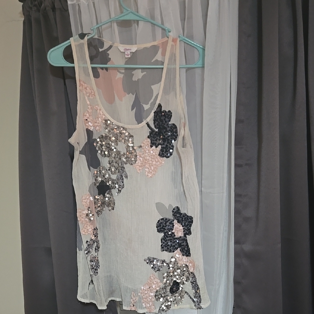 Floral Sequin Embellished Tank Top